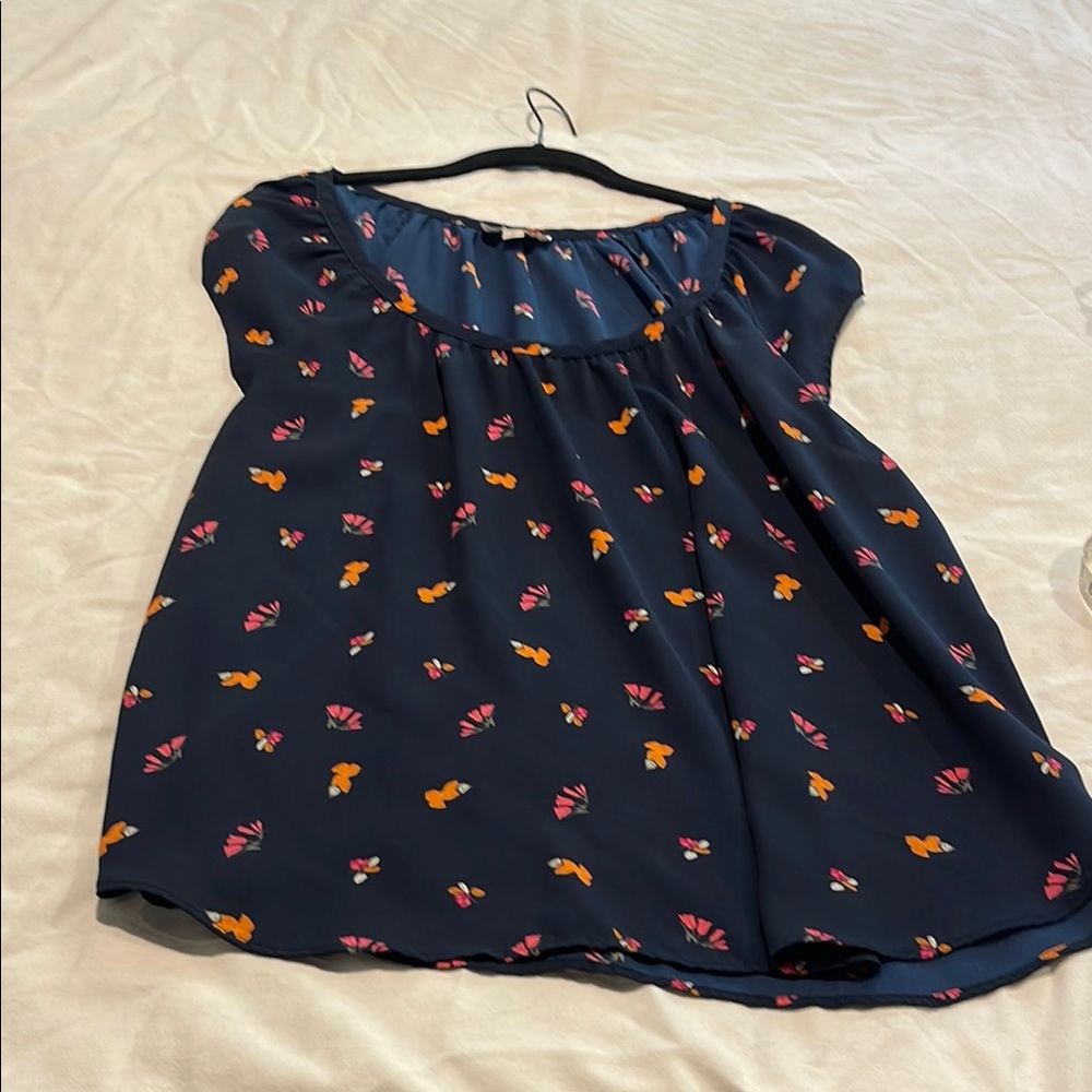 LOFT Blue Relaxed Smocked Blouse